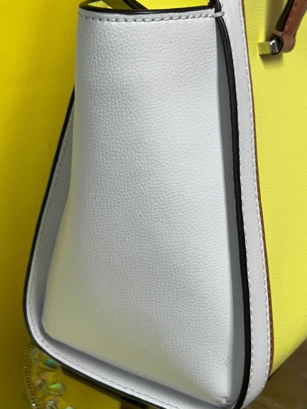 kate spade Yellow, White & Tan Leather Satchel w/Top Handles Approx. 12 x 19 x 4 - Picture 4 of 15